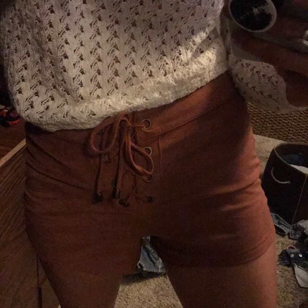 Dusty Rose/ Orange Suede Forever 21 lace Up Shorts
